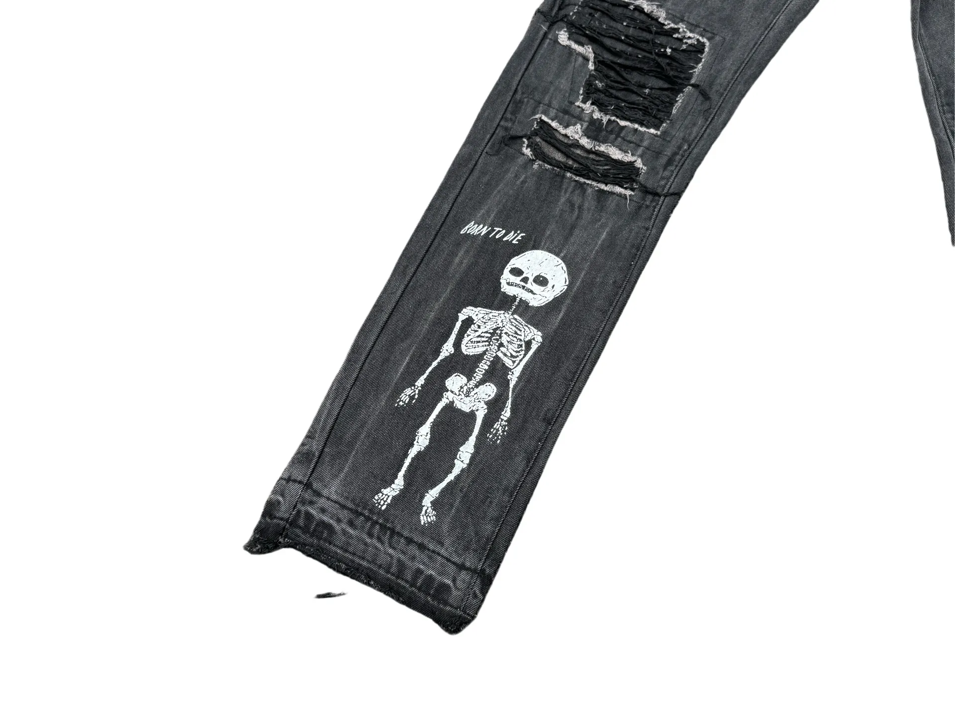 P246💰G22 GALLERY DEPT. Skull hand-stitched distressed distressed jeans -Color: Black -Size: S-XXL